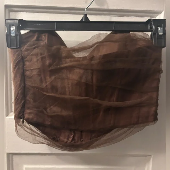 Zara Women’s Tulle Chocolate Brown Strapless Corset Bustier Going Out Top - Picture 3 of 5